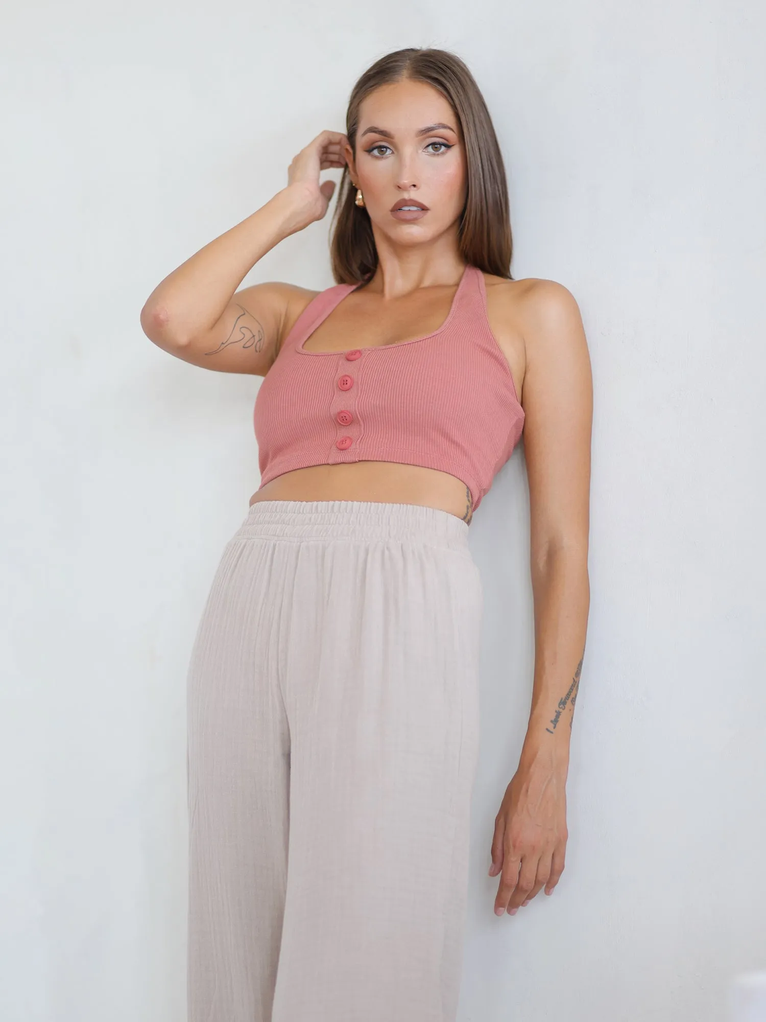 Button Down Back Tie Up Top