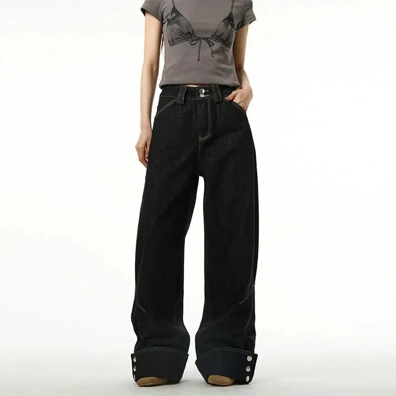 Button Retro Straight Wide Leg Jeans