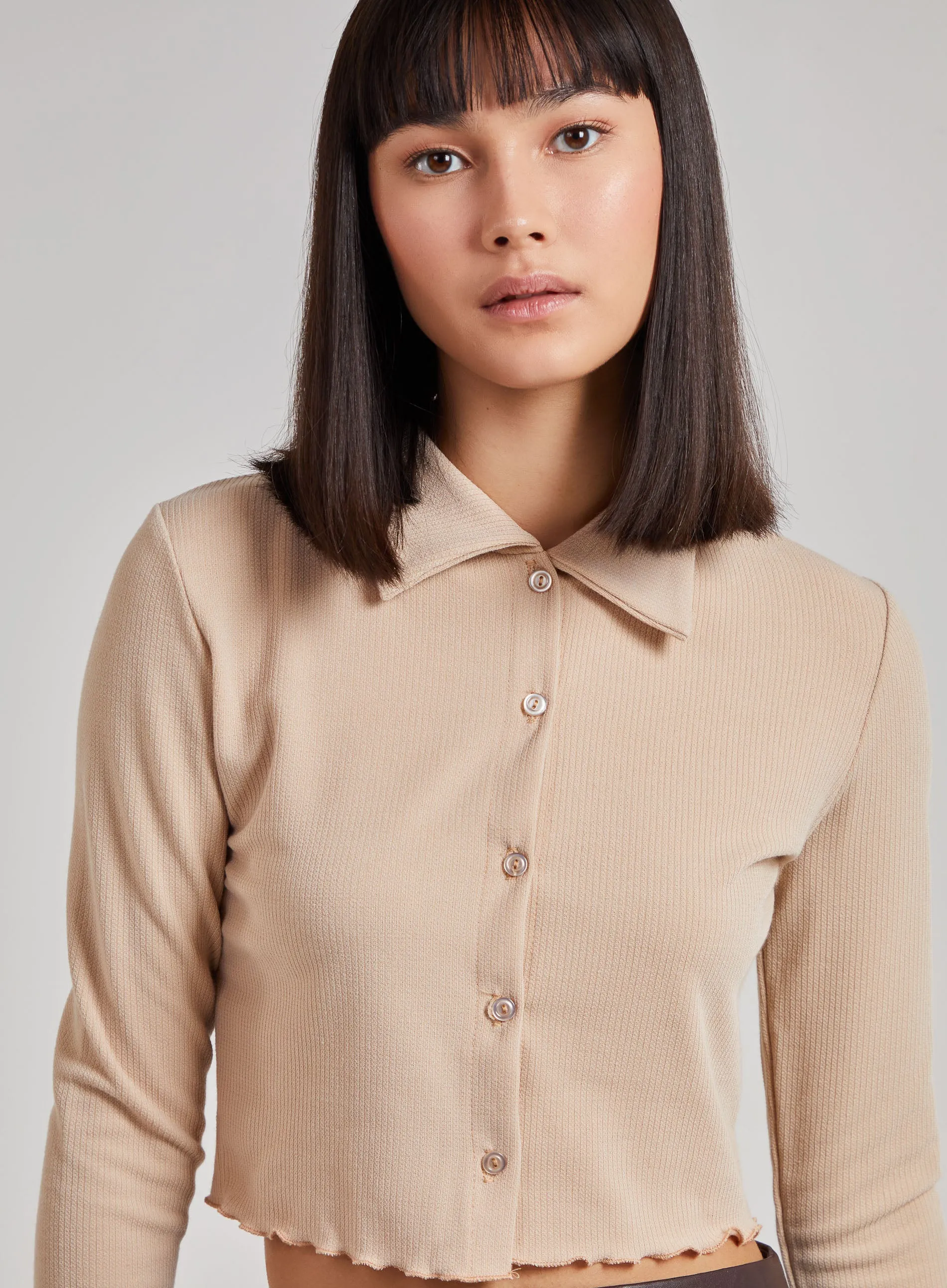 Button Up Ribbed Crop Top