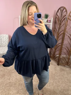 Call Me Blue Peplum Top - Navy