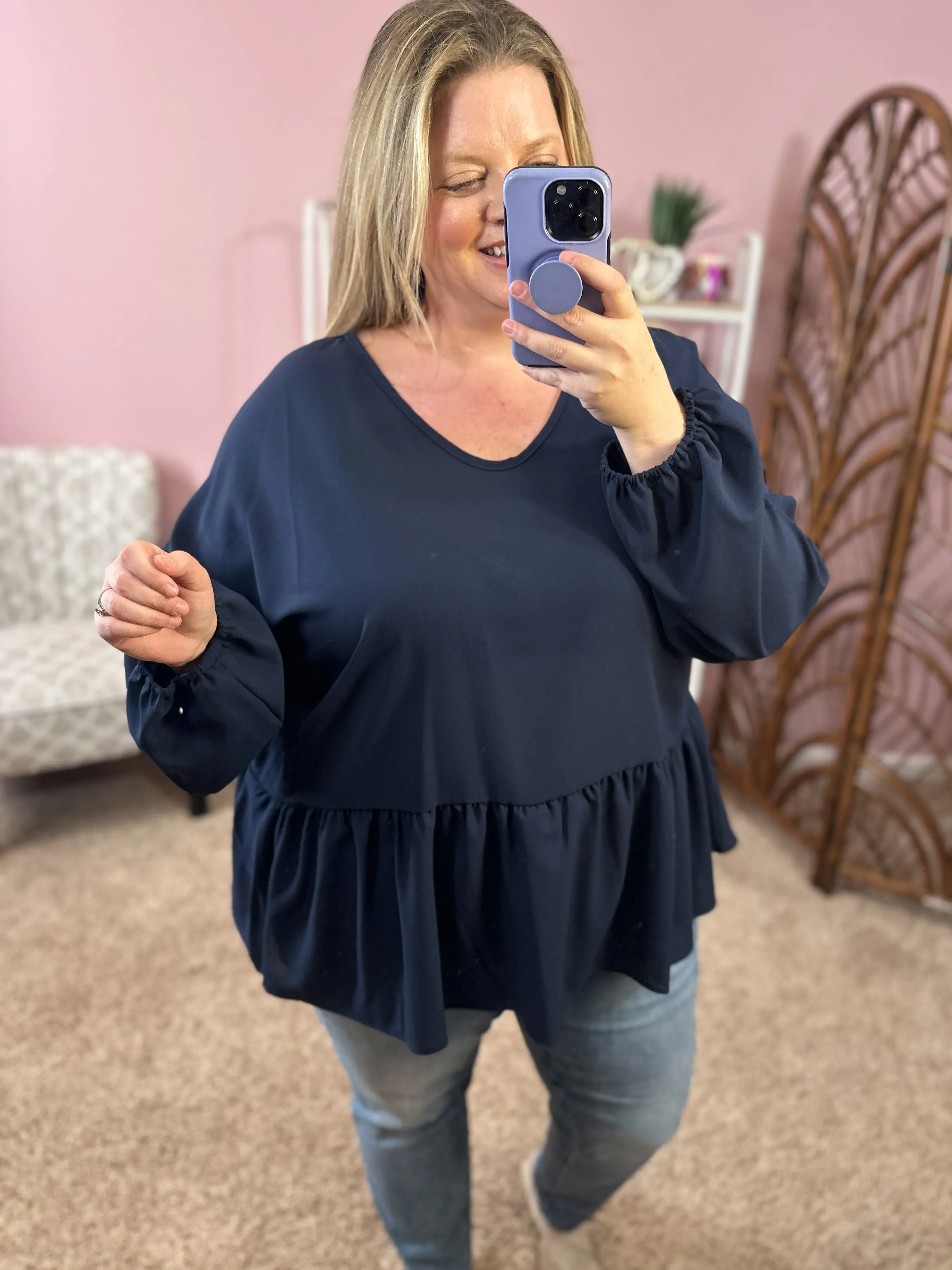 Call Me Blue Peplum Top - Navy