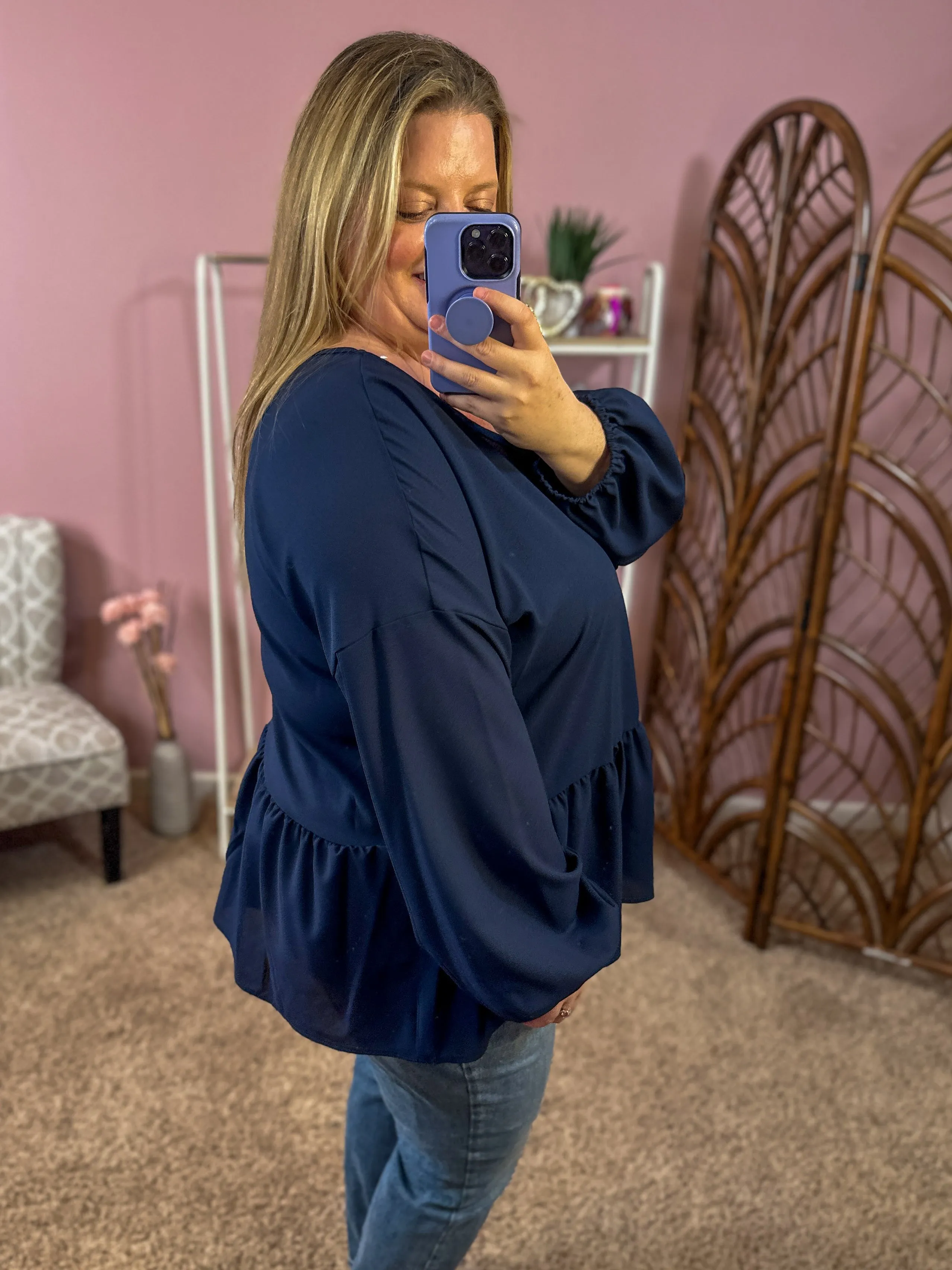Call Me Blue Peplum Top - Navy