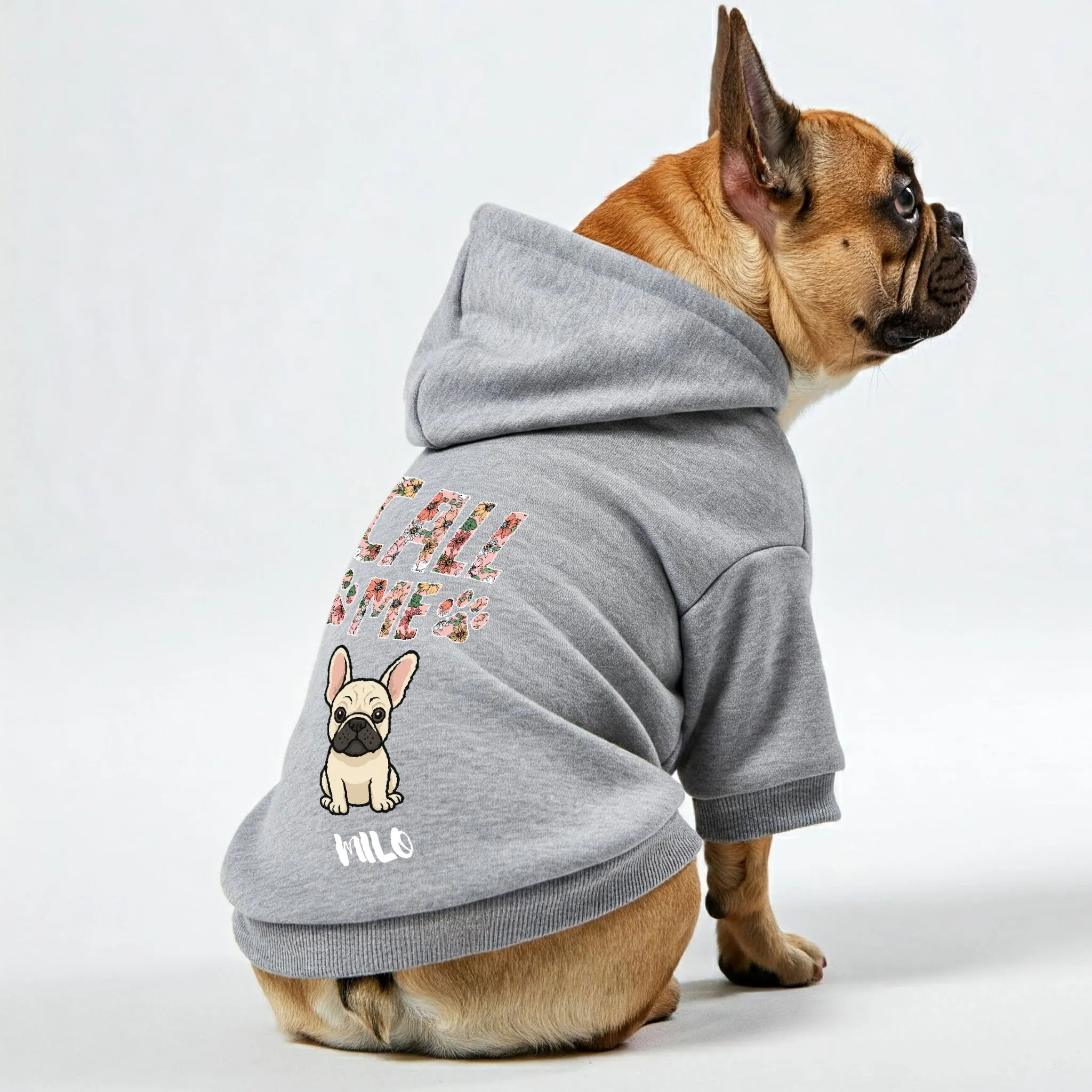 Call me - Personalized French Bulldog hoodies with funny quotes, custom name, and custom clipart matching your Frenchie's color – Stylish, Cozy, and Premium 100% Cotton