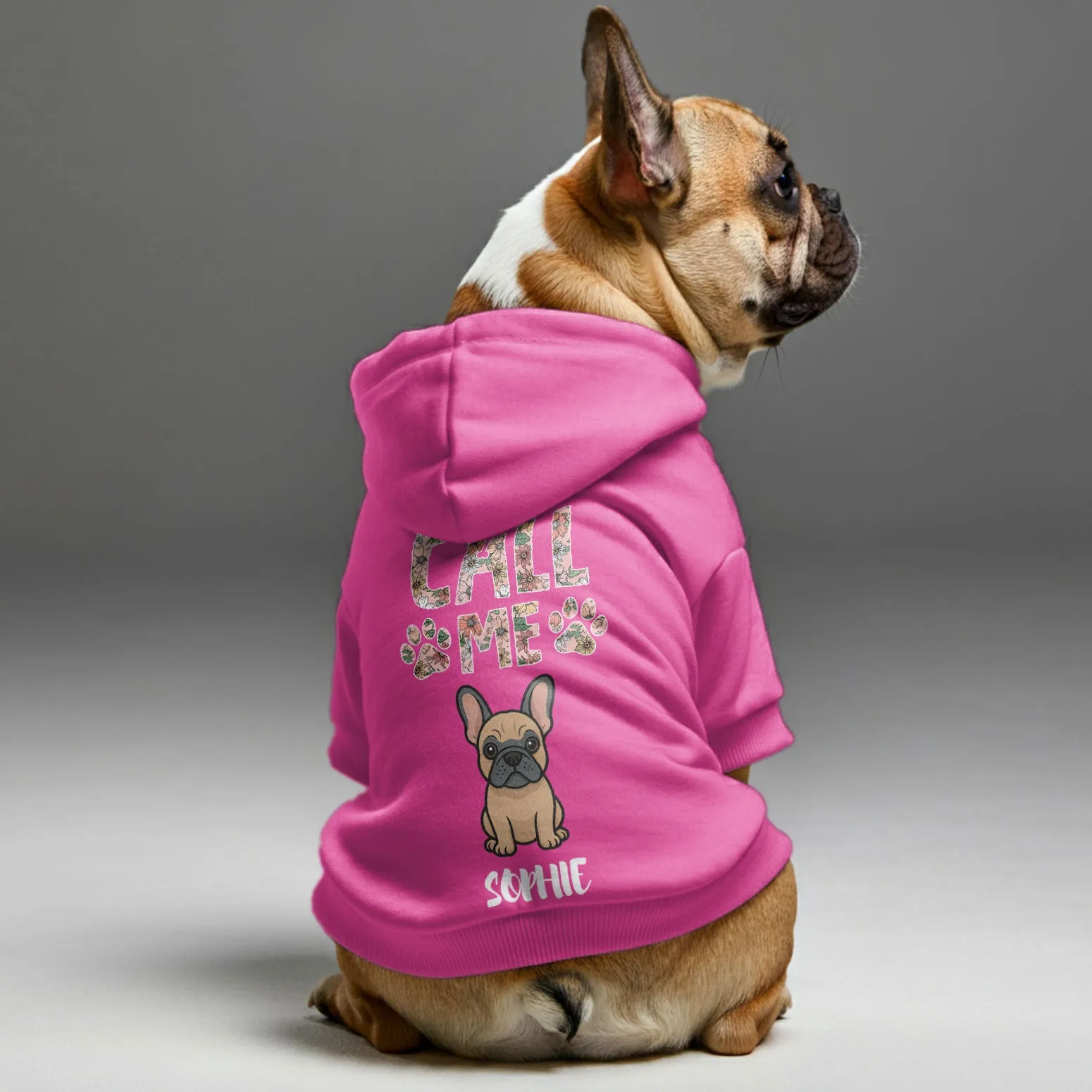 Call me - Personalized French Bulldog hoodies with funny quotes, custom name, and custom clipart matching your Frenchie's color – Stylish, Cozy, and Premium 100% Cotton