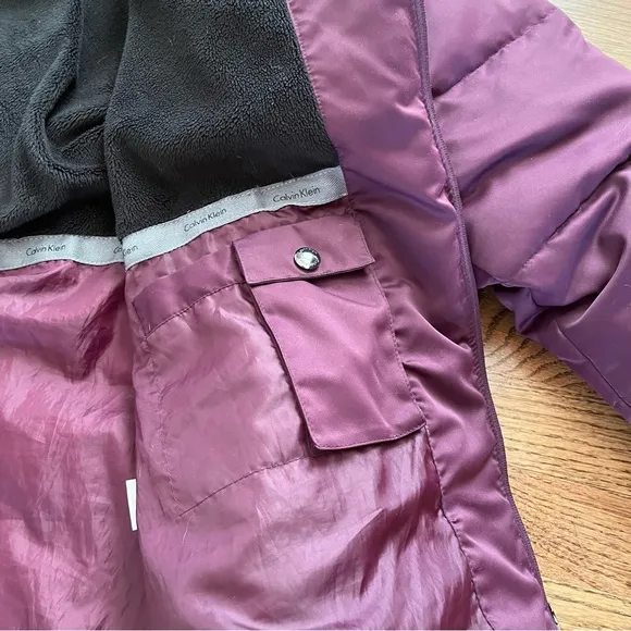 Calvin Klein Parka Womens Puffer COAT Sz 1X 2X PURPLE JACKET WARM detach HOOD