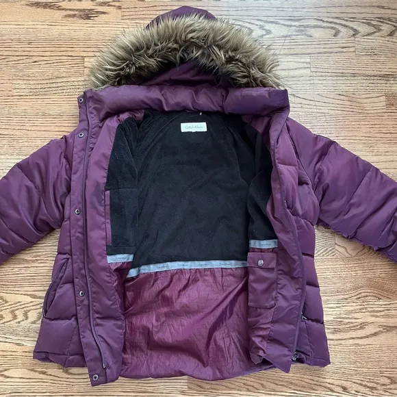 Calvin Klein Parka Womens Puffer COAT Sz 1X 2X PURPLE JACKET WARM detach HOOD