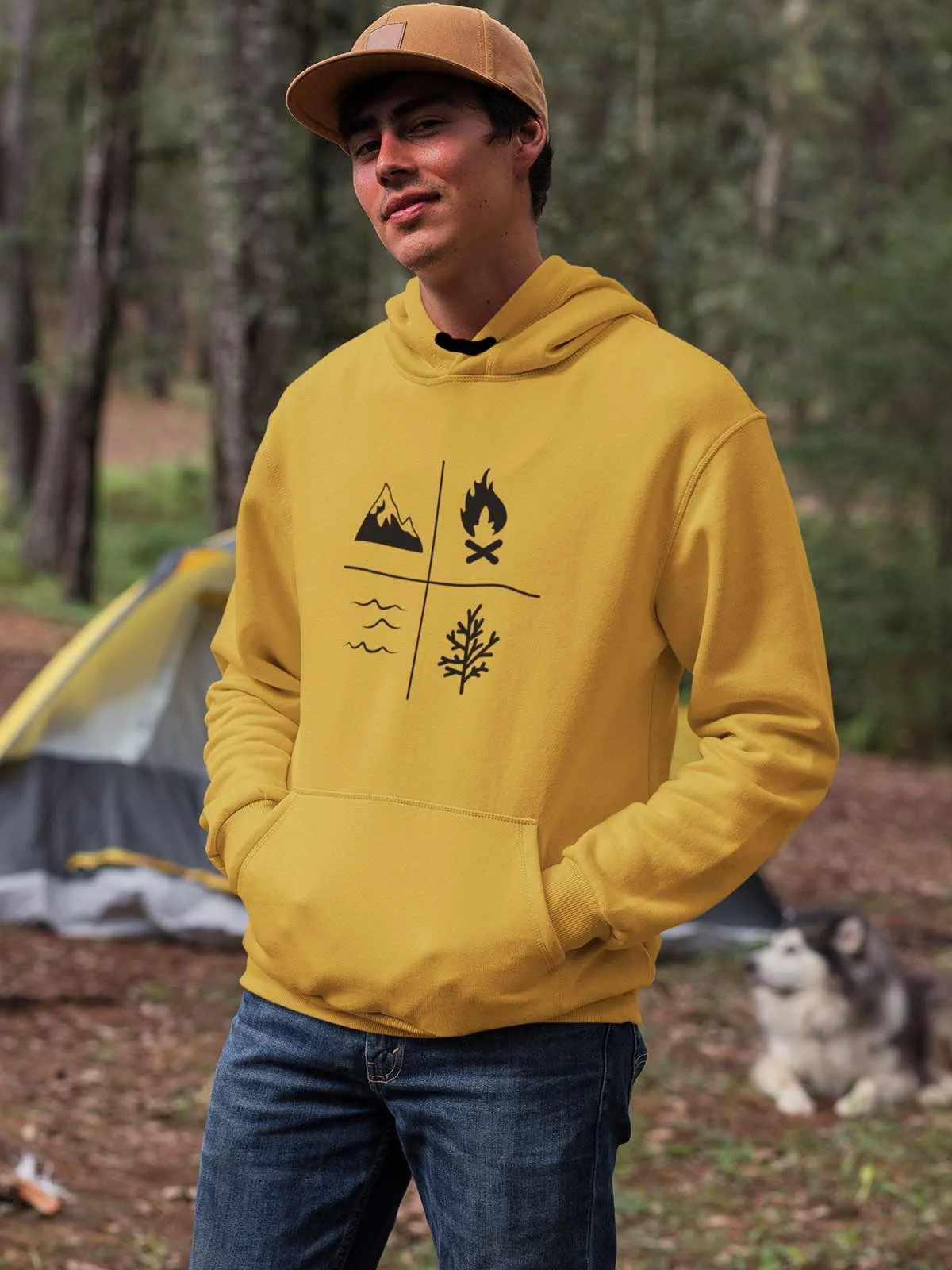 Camping Printed Cotton Hoodie for Men & Women