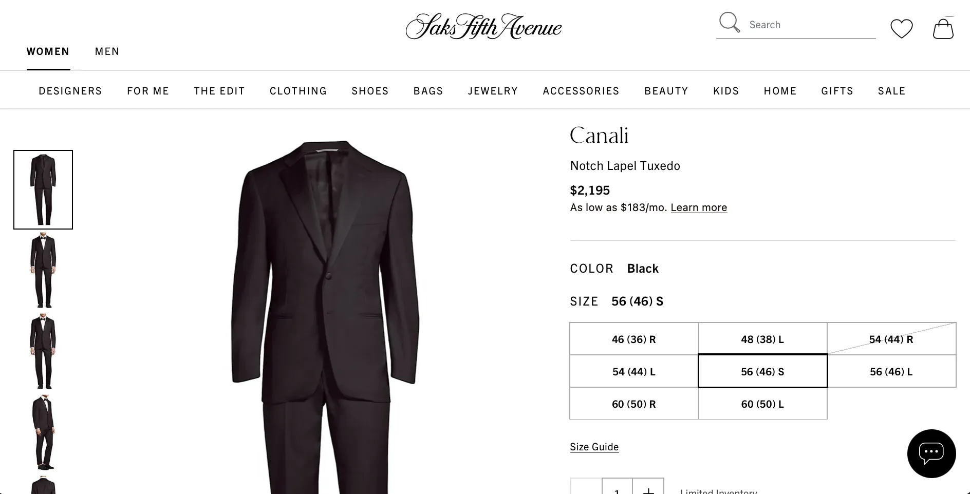 CANALI - Black *CLOSET STAPLE* Notch Lapel Tuxedo Suit - 44R
