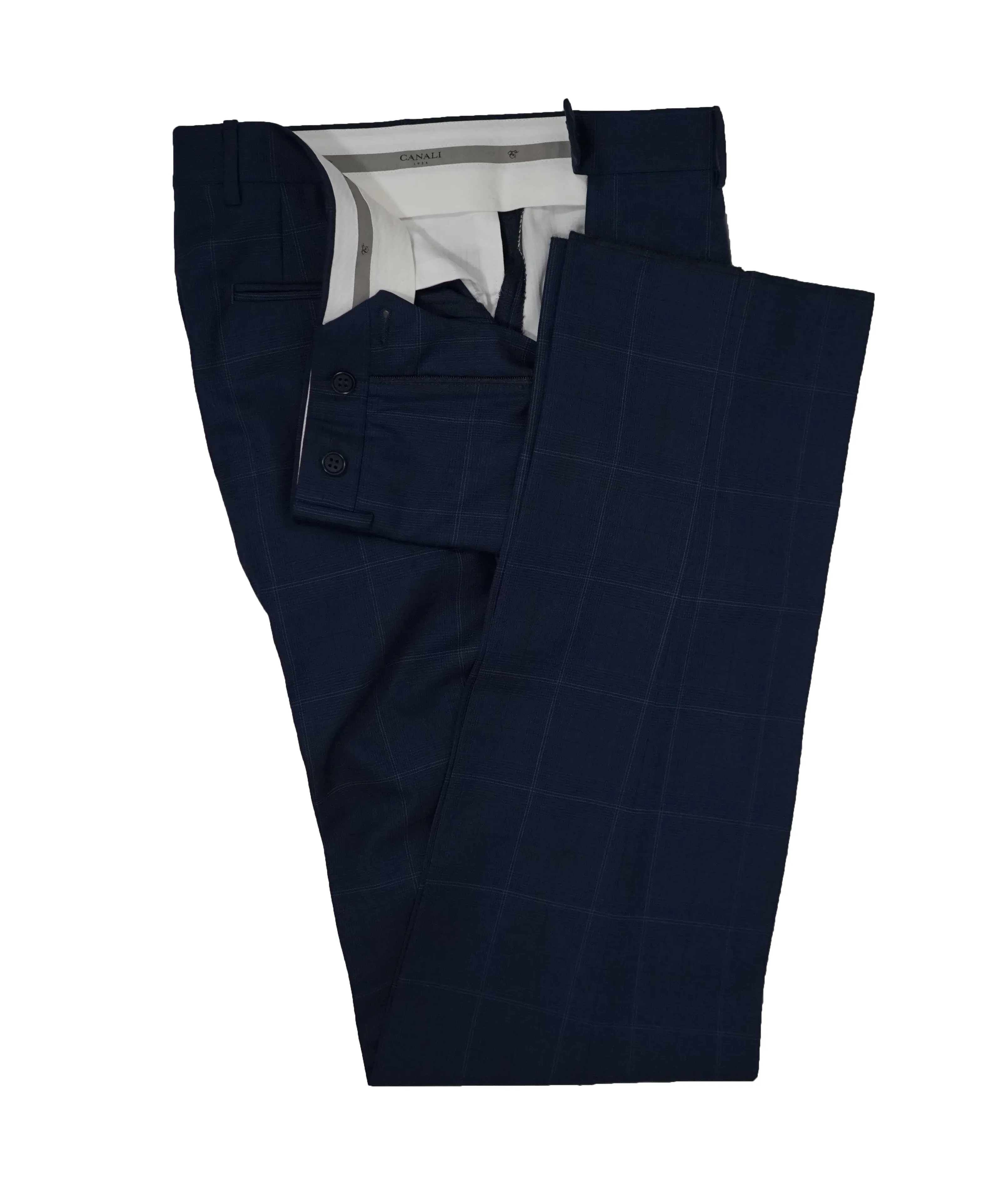 CANALI - Blue Plaid Windowpane Notch Lapel “Travel” Suit - 38R