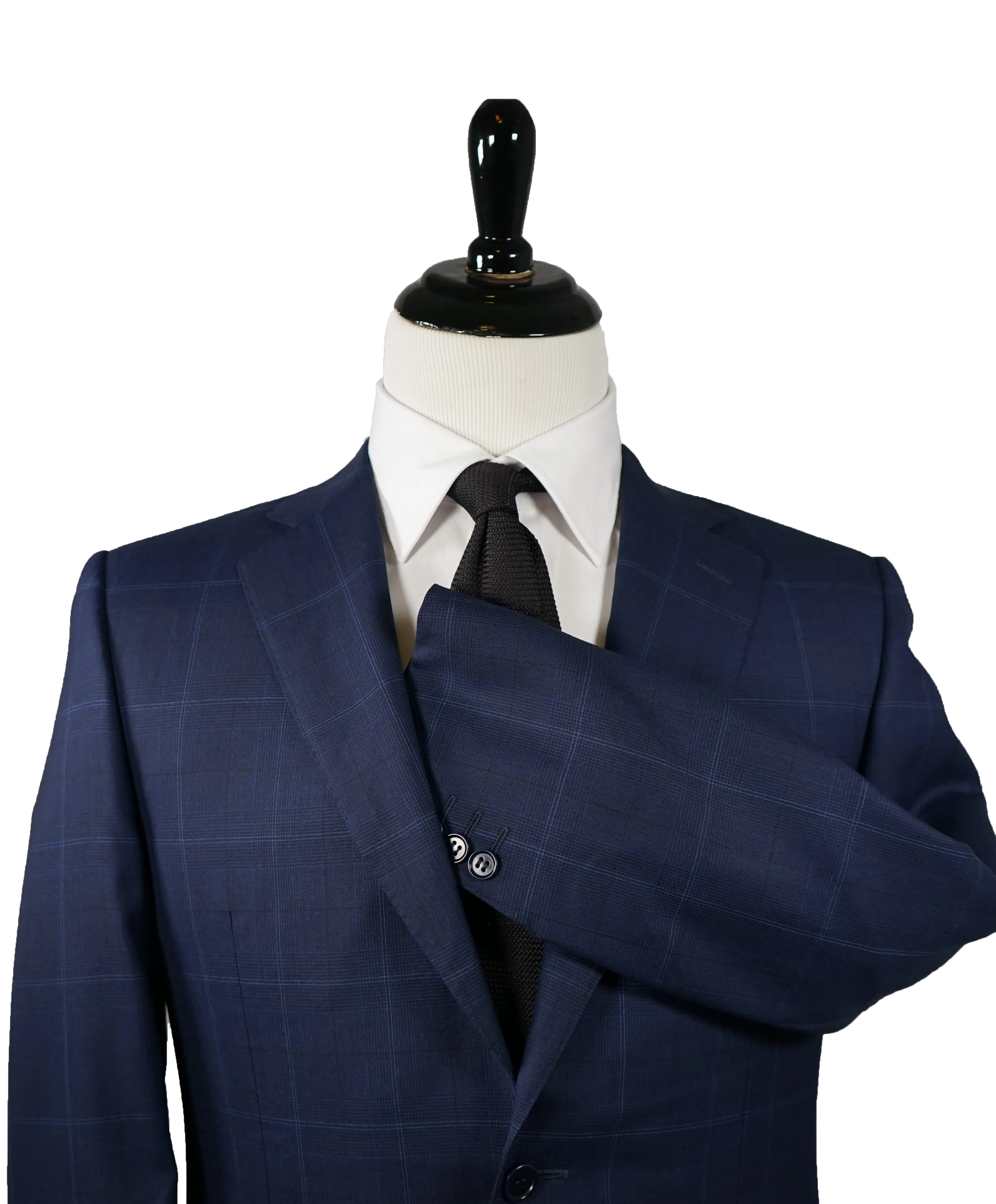 CANALI - Blue Plaid Windowpane Notch Lapel “Travel” Suit - 38R