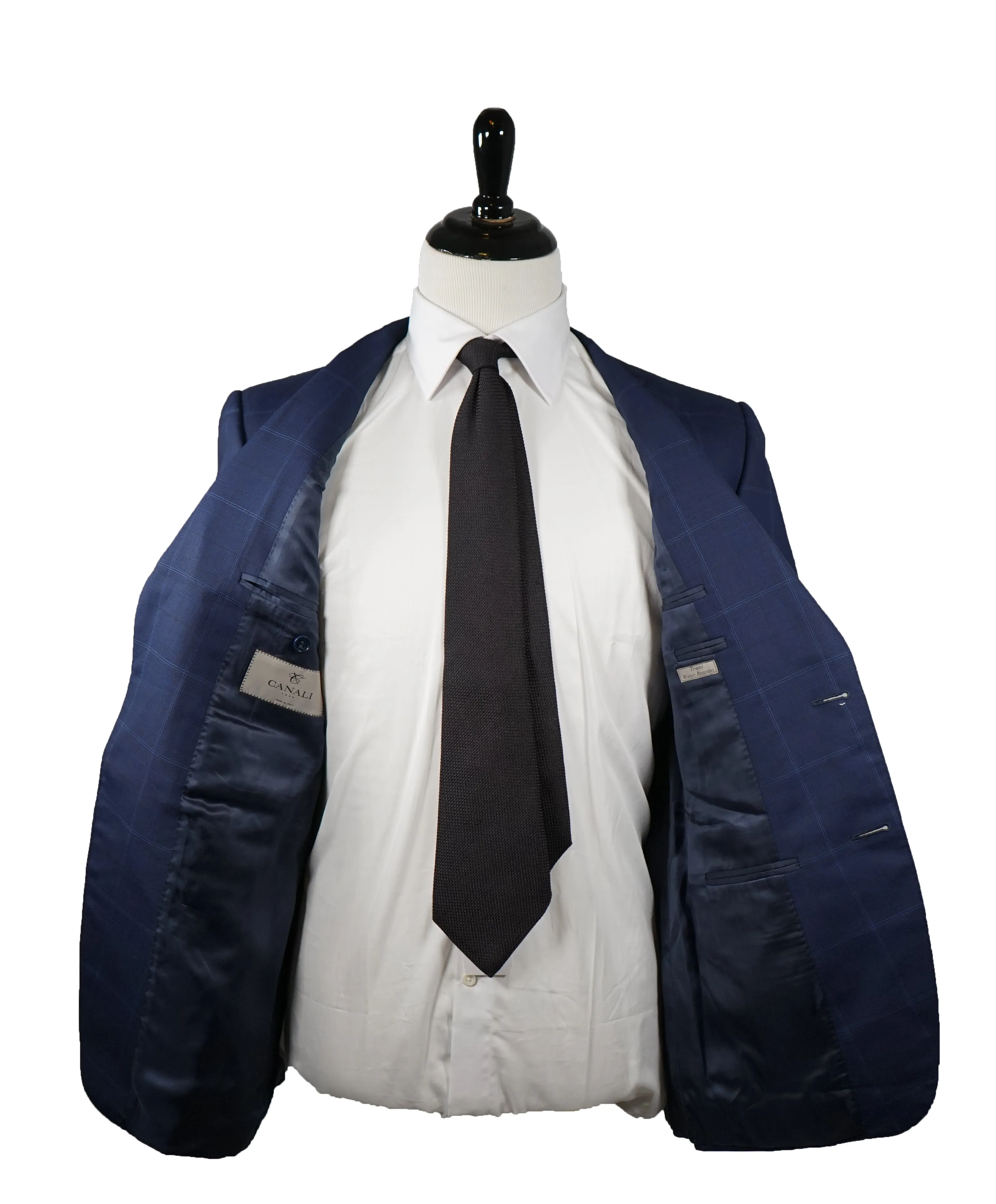 CANALI - Blue Plaid Windowpane Notch Lapel “Travel” Suit - 38R