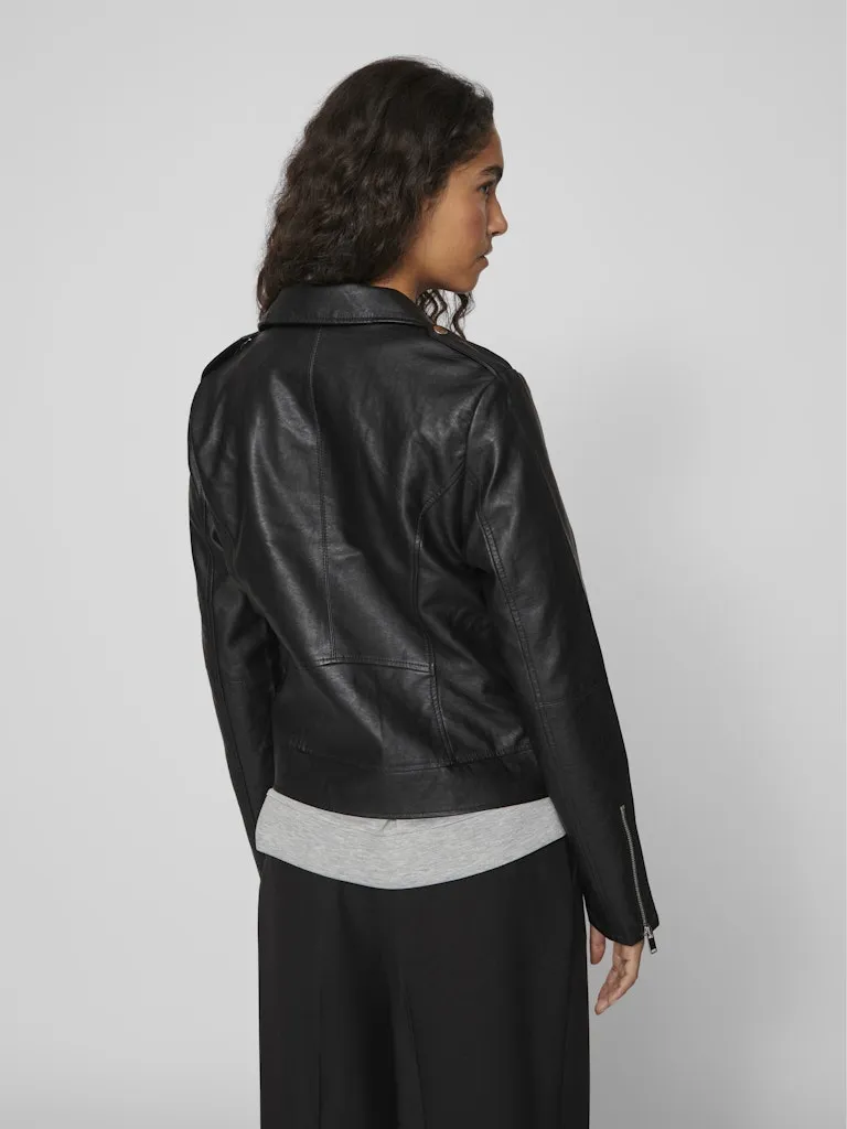 Cara Coated Leather Jacket | Black