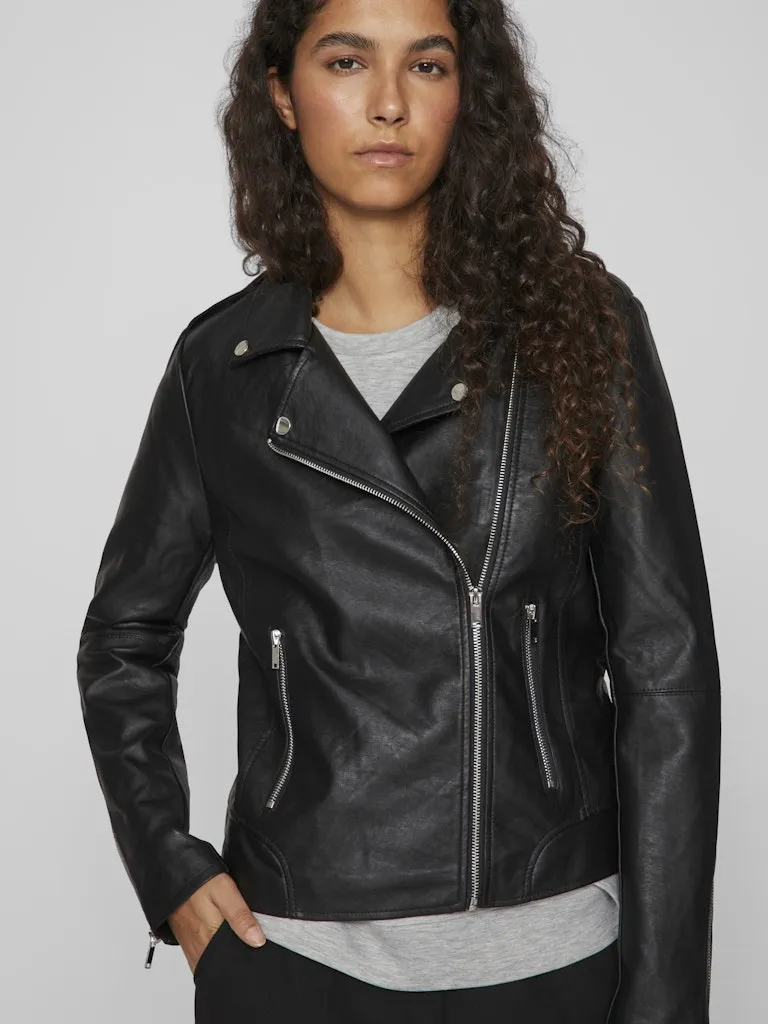 Cara Coated Leather Jacket | Black