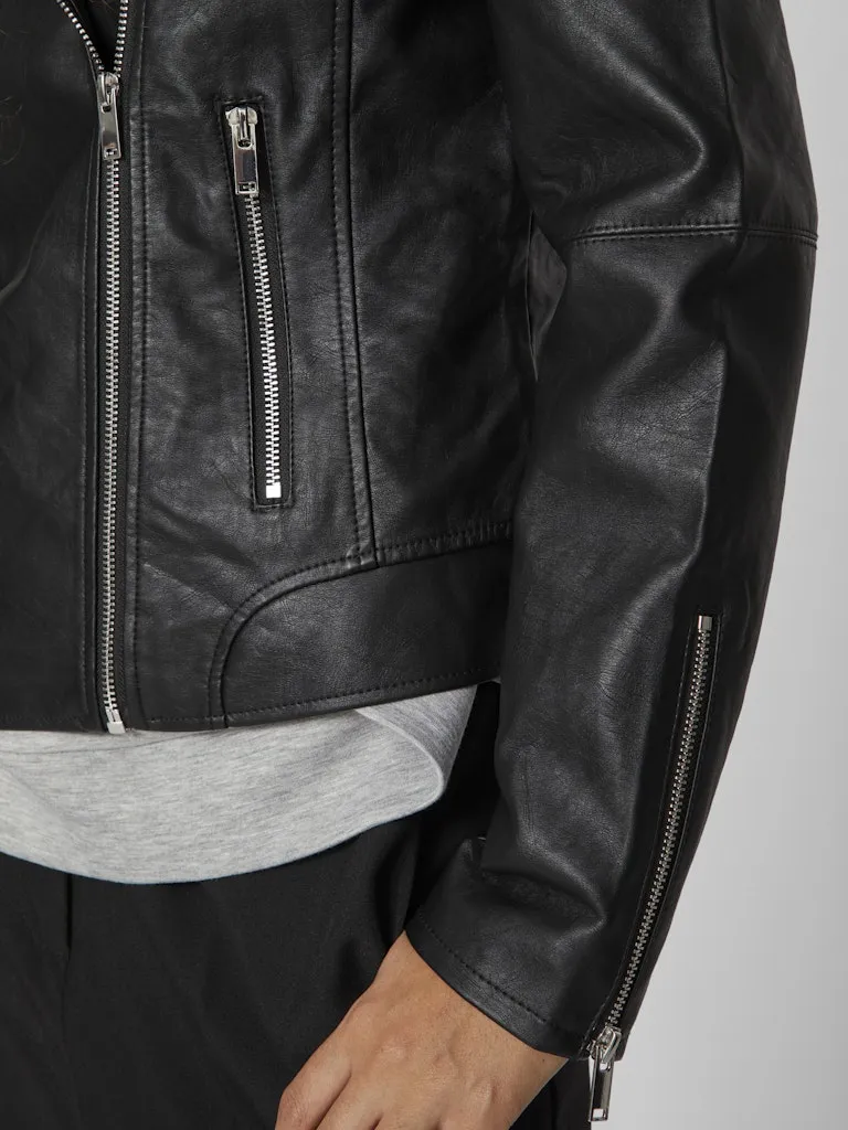 Cara Coated Leather Jacket | Black