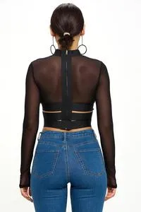 CASCADE SEQUIN CROSS FADED LONG SLEEVE CROP TOP (C61)