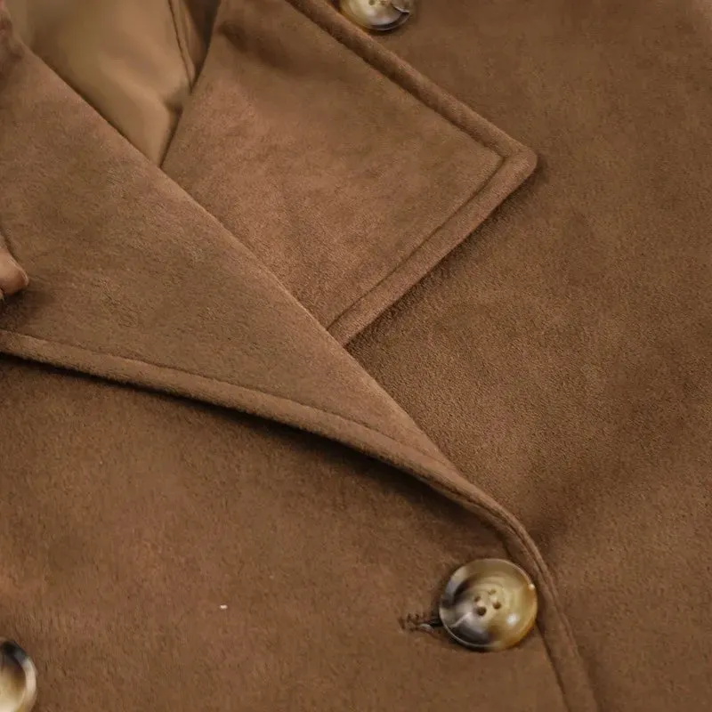 Casey Double Breasted Lapel Shift Suede Coat With Belt