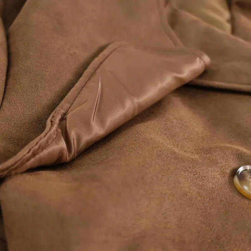 Casey Double Breasted Lapel Shift Suede Coat With Belt