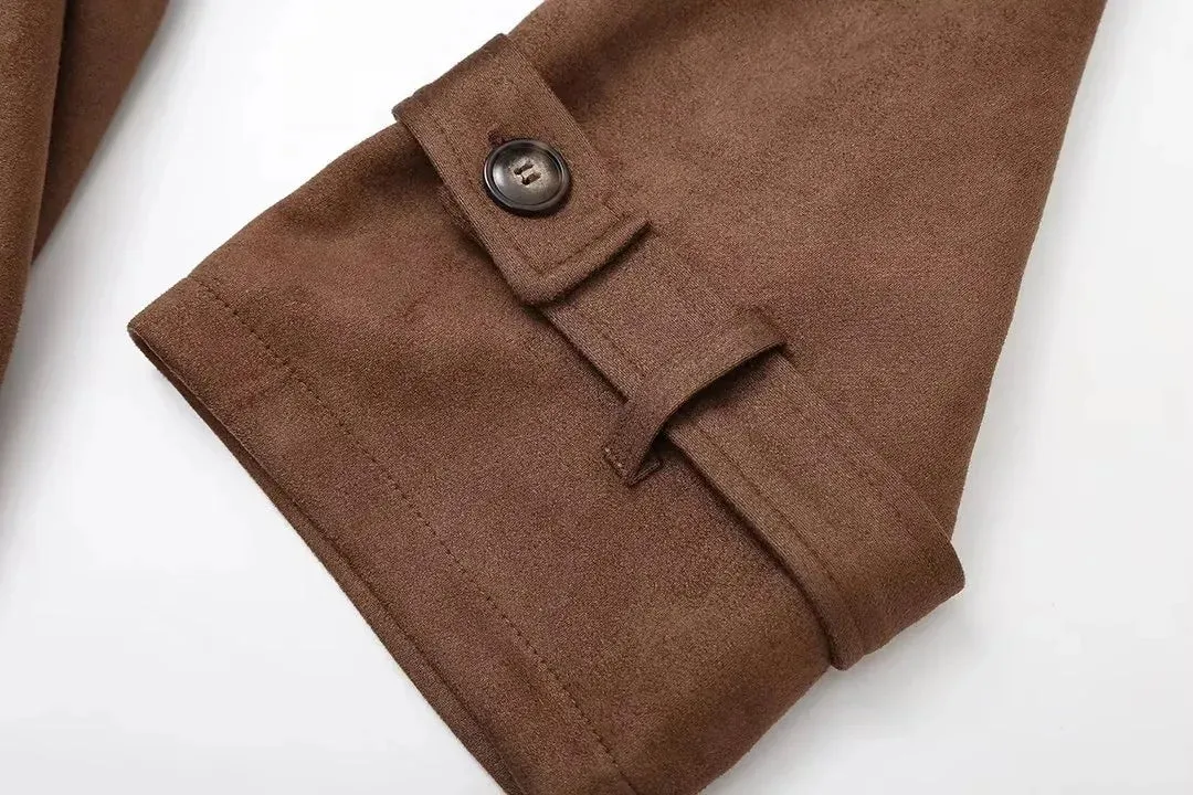 Casey Double Breasted Lapel Shift Suede Coat With Belt