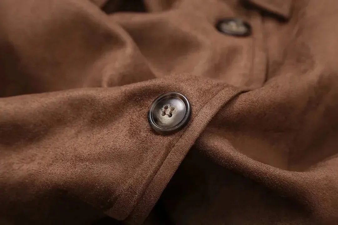 Casey Double Breasted Lapel Shift Suede Coat With Belt