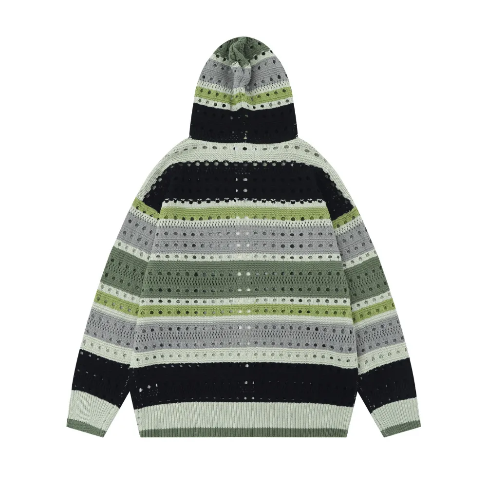 Casual Hollow Rainbow Strip Knitting Zipper Hoodies