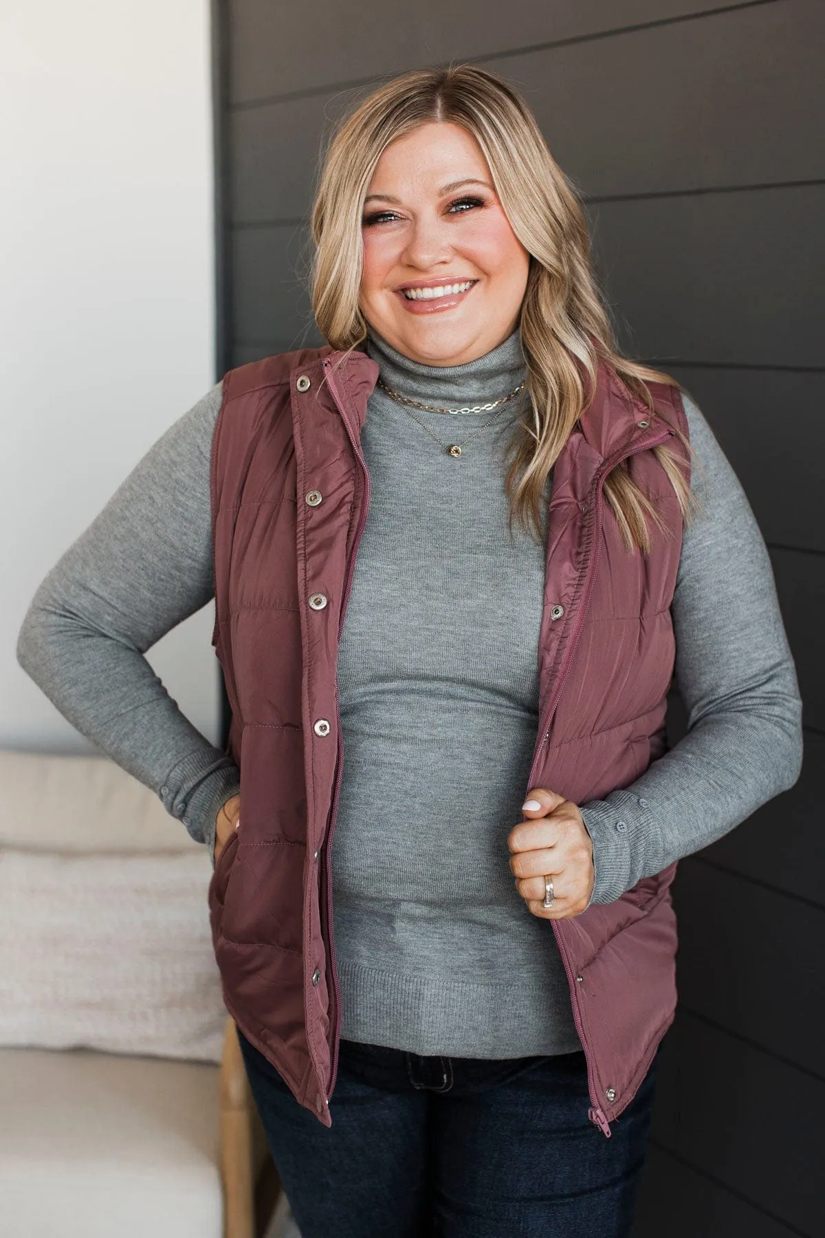 Certainly Adorable Puffer Vest- Dusty Rose