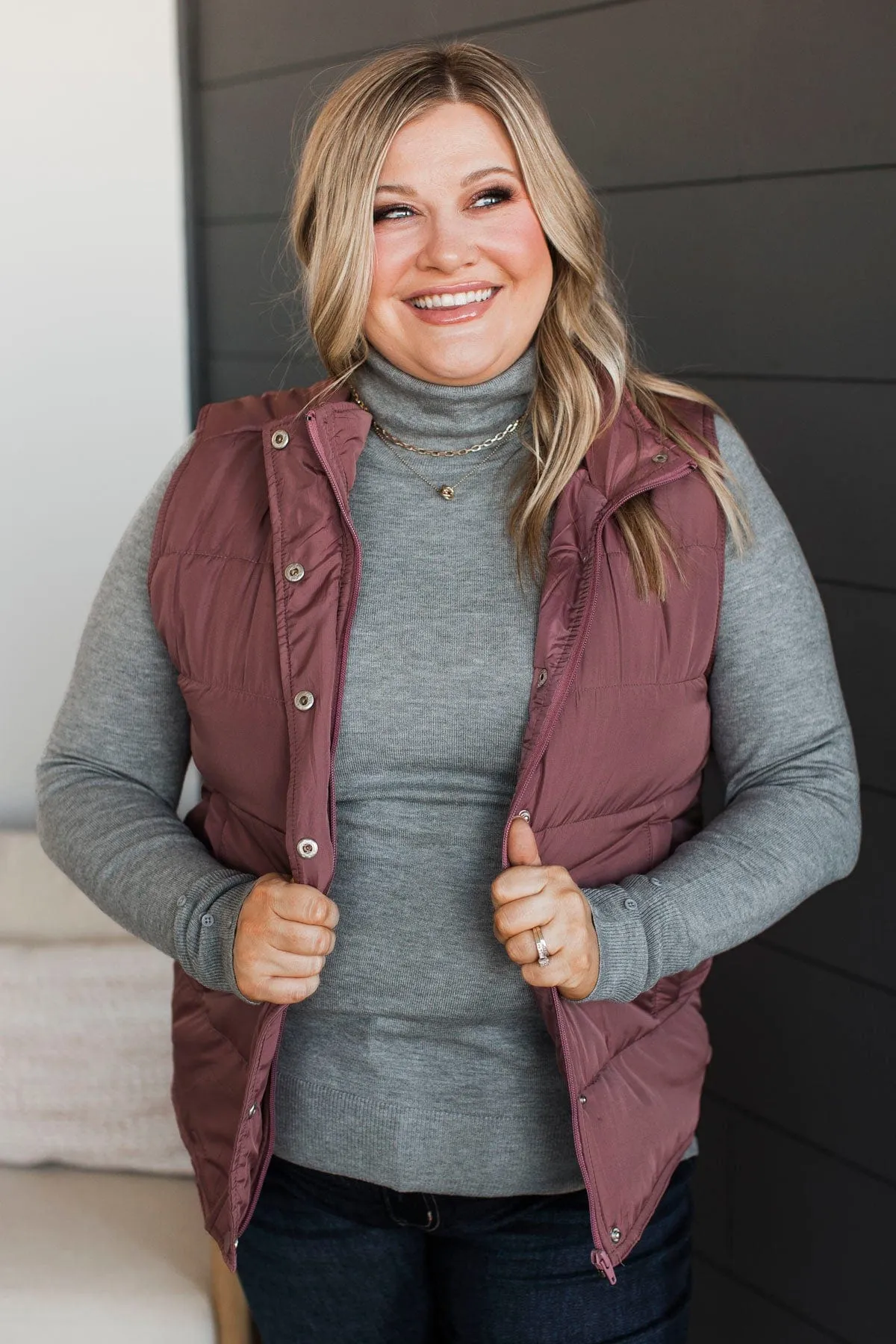 Certainly Adorable Puffer Vest- Dusty Rose