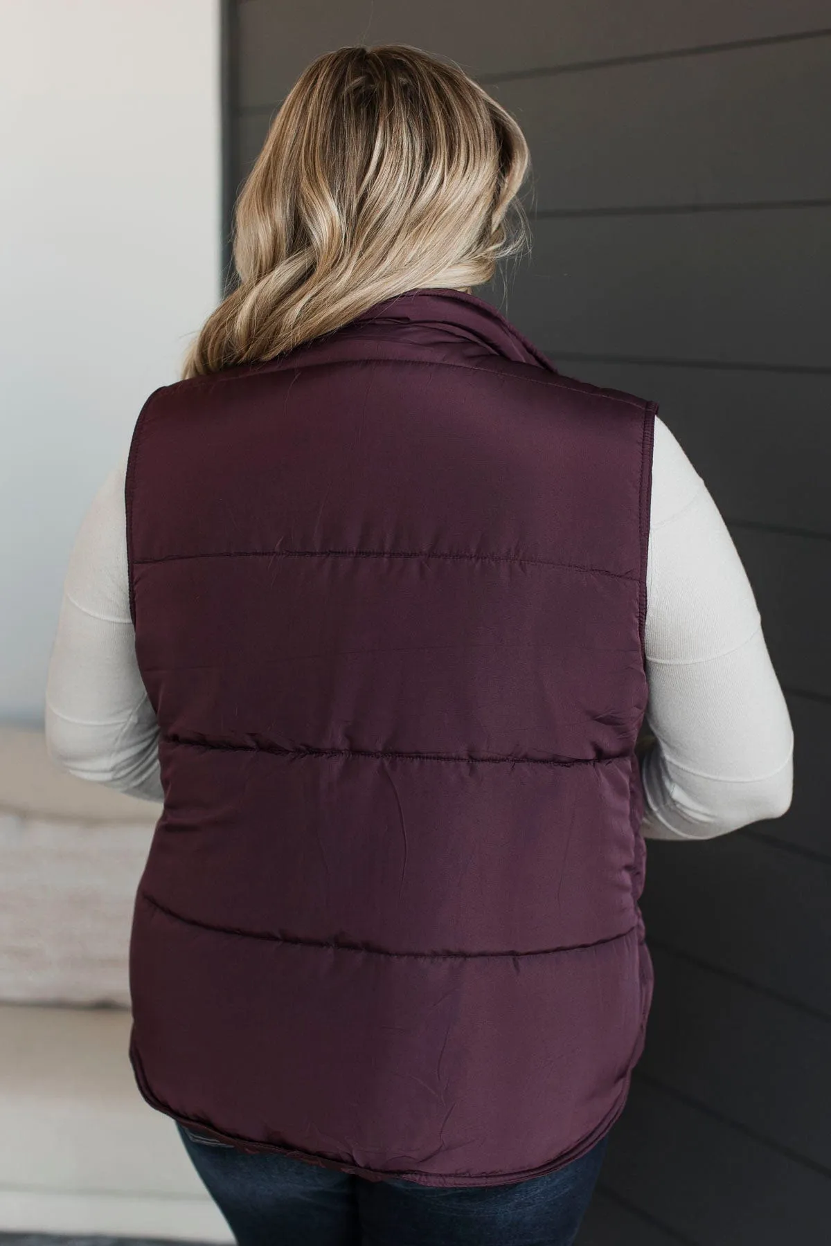 Certainly Adorable Puffer Vest- Plum