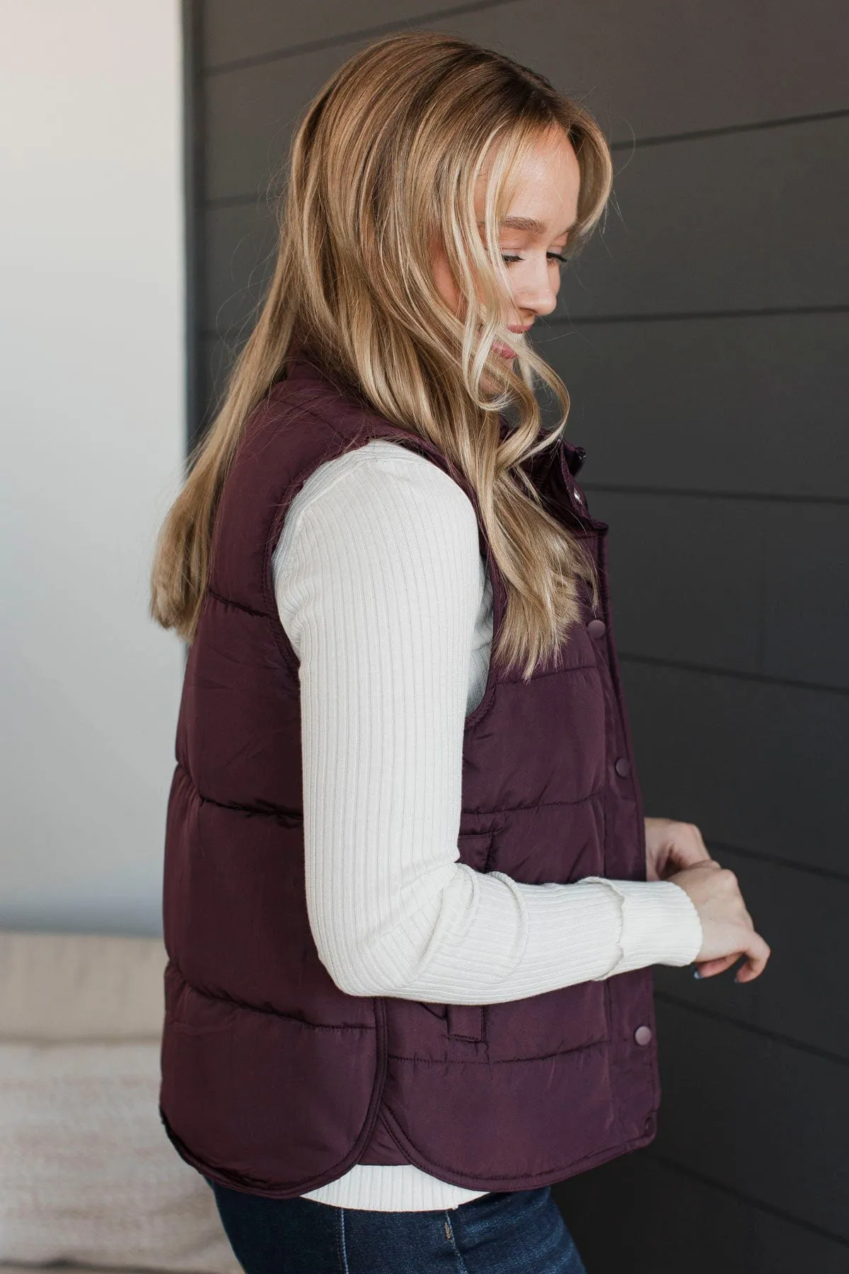 Certainly Adorable Puffer Vest- Plum