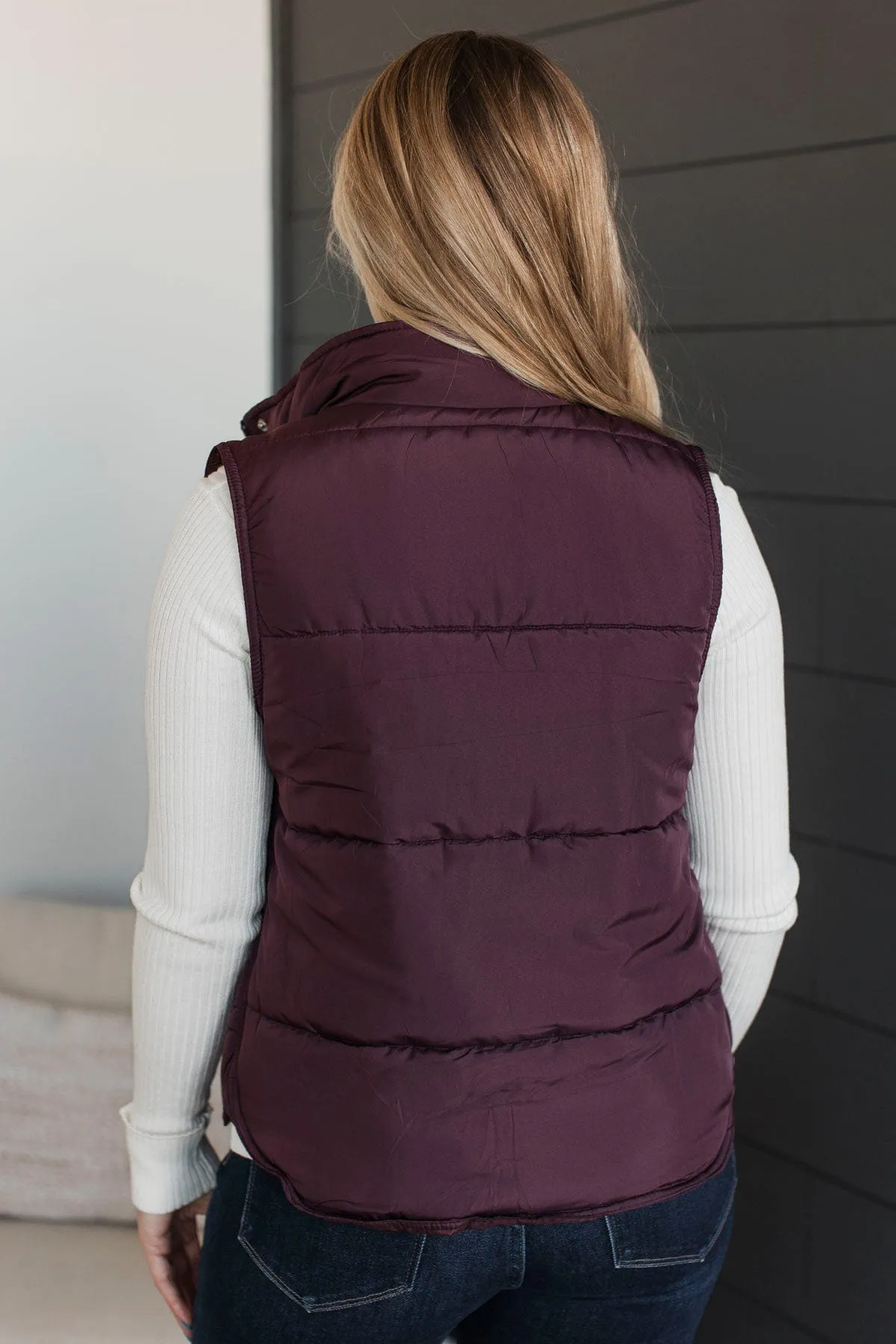 Certainly Adorable Puffer Vest- Plum