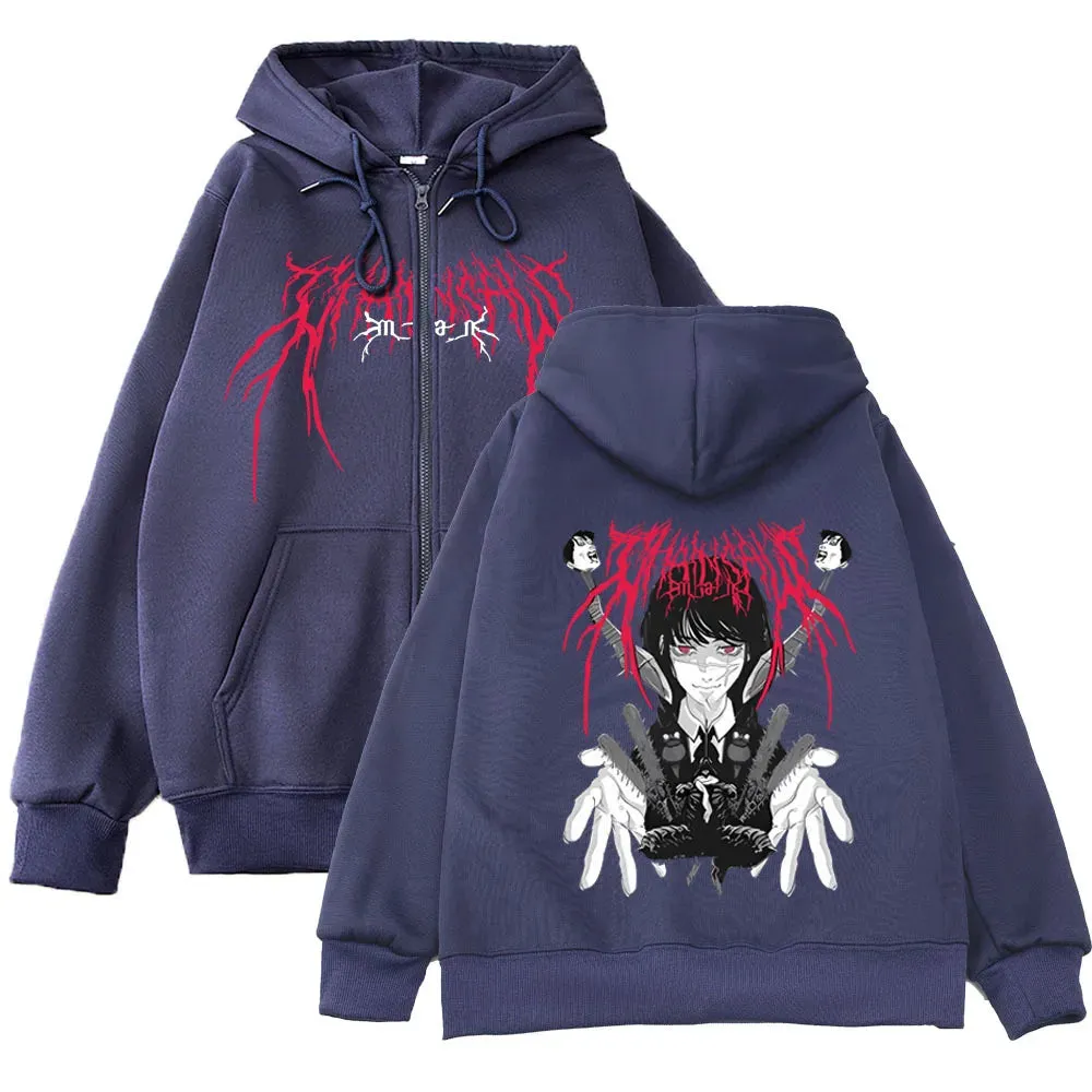 Chainsaw Men Gothic Zipper Hoodie Anime Streetwear