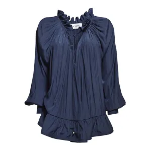 Charmeuse Blouse Blue Pleated