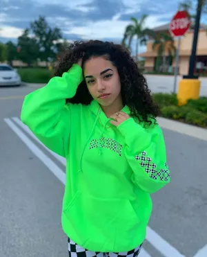 Checkered B&W SA Curve | Slime Green Hoodie (Checkered B&W Drippin Sleeves)
