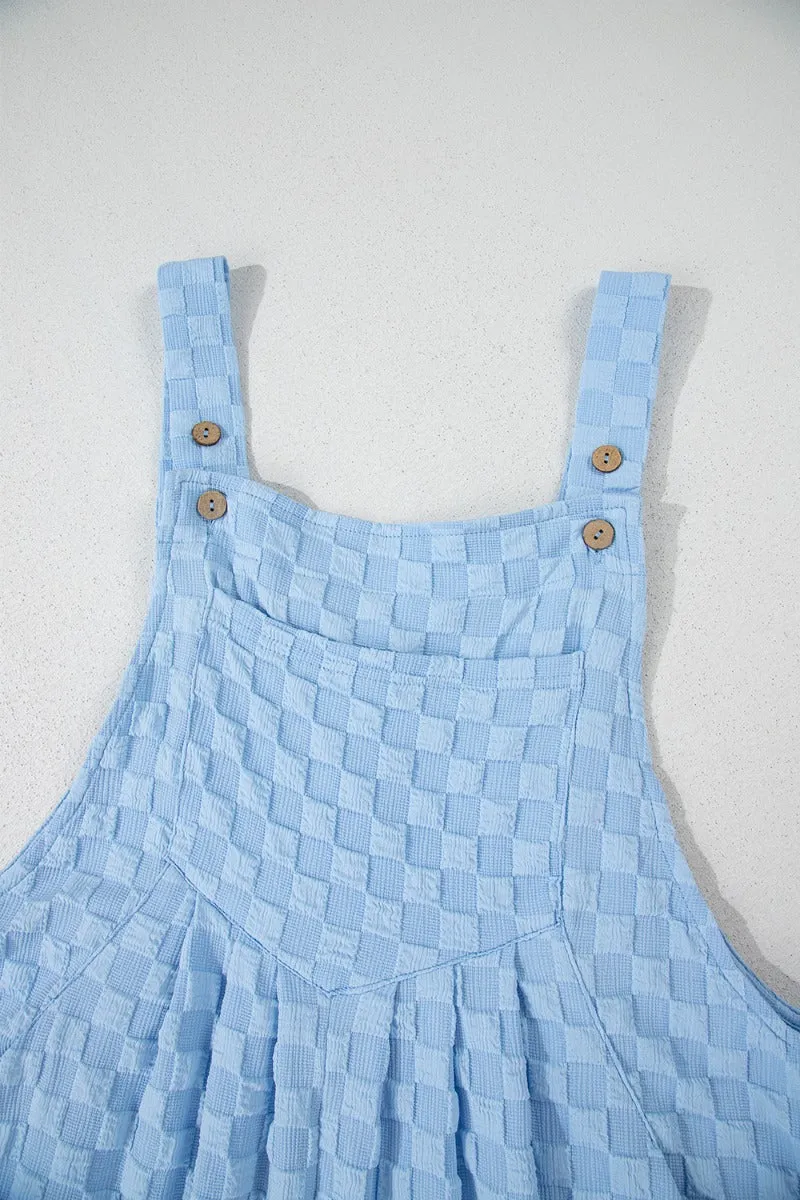 Checkered Pocketed Wide Leg Overalls