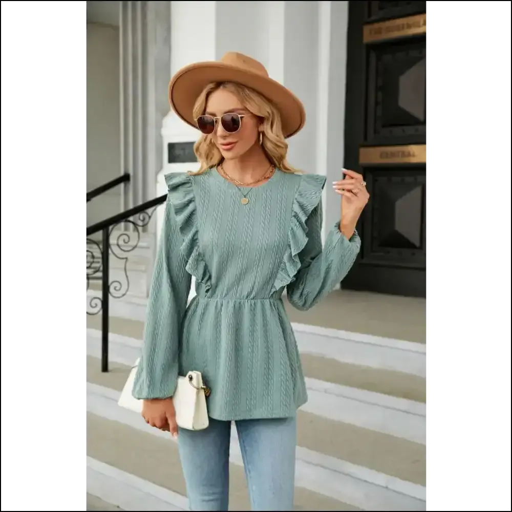 Chic Round Neck Ruffled Peplum Blouse