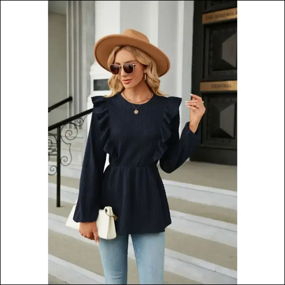 Chic Round Neck Ruffled Peplum Blouse