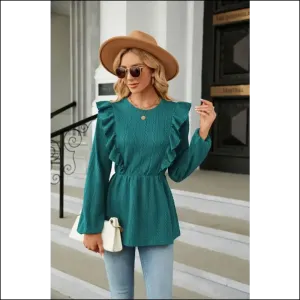 Chic Round Neck Ruffled Peplum Blouse