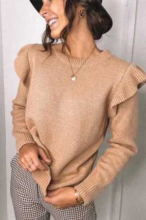 Chicindress Solid Color Ruffle Knitted Sweater