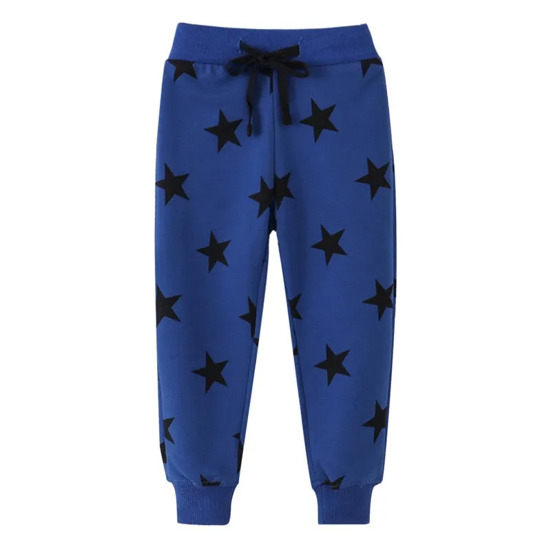 Children's Dinosaurs Print Drawstring Sweatpants - Beige Stripes, Blue Stars