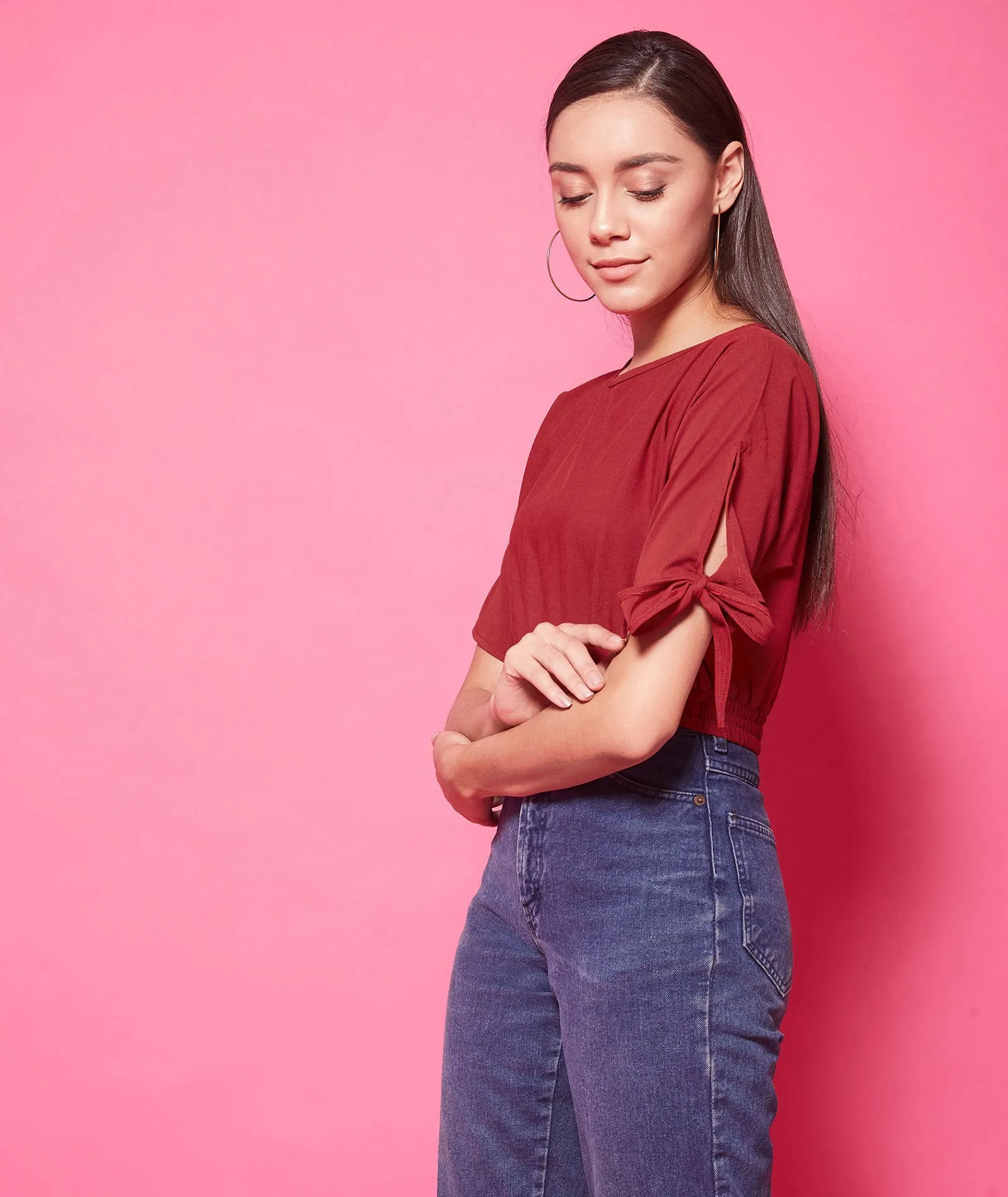 Chimpaaanzee Polyester Crop Tops - Maroon