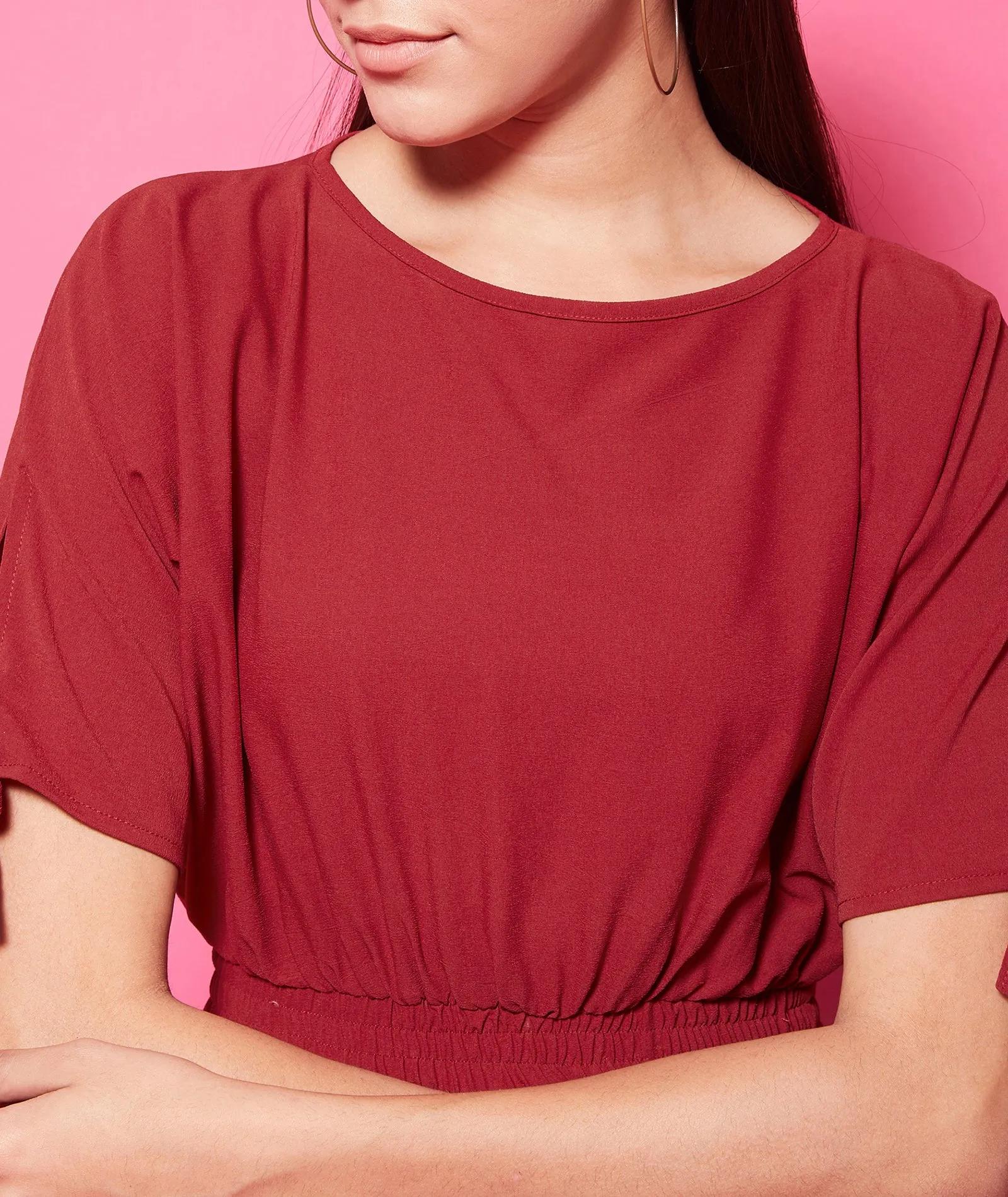Chimpaaanzee Polyester Crop Tops - Maroon