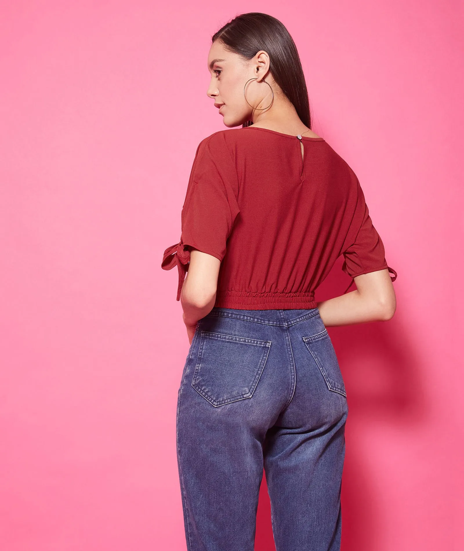 Chimpaaanzee Polyester Crop Tops - Maroon