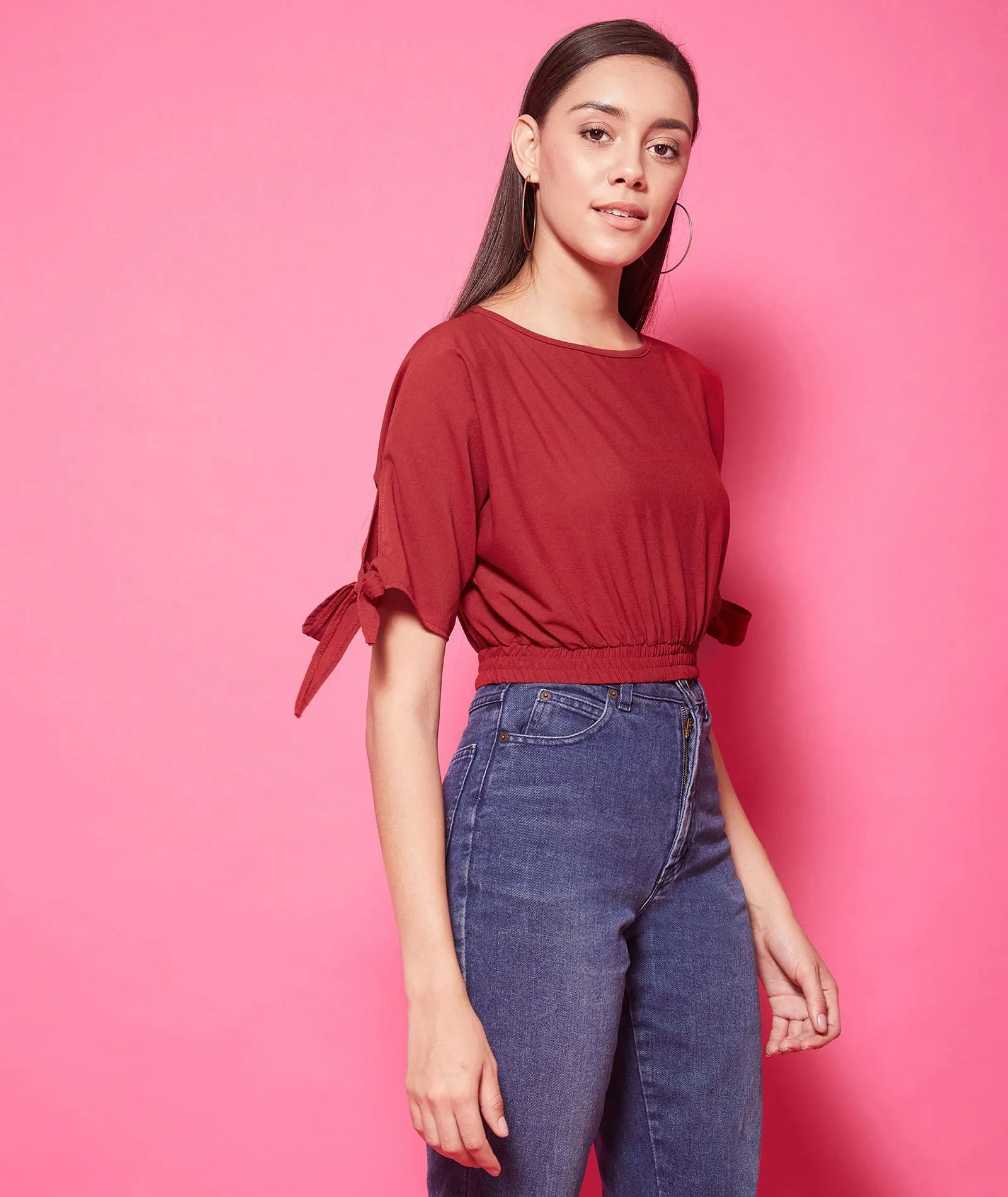 Chimpaaanzee Polyester Crop Tops - Maroon