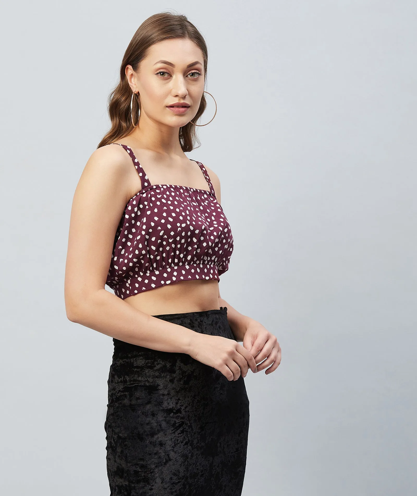 Chimpaaanzee Women Maroon Printed Crop Top