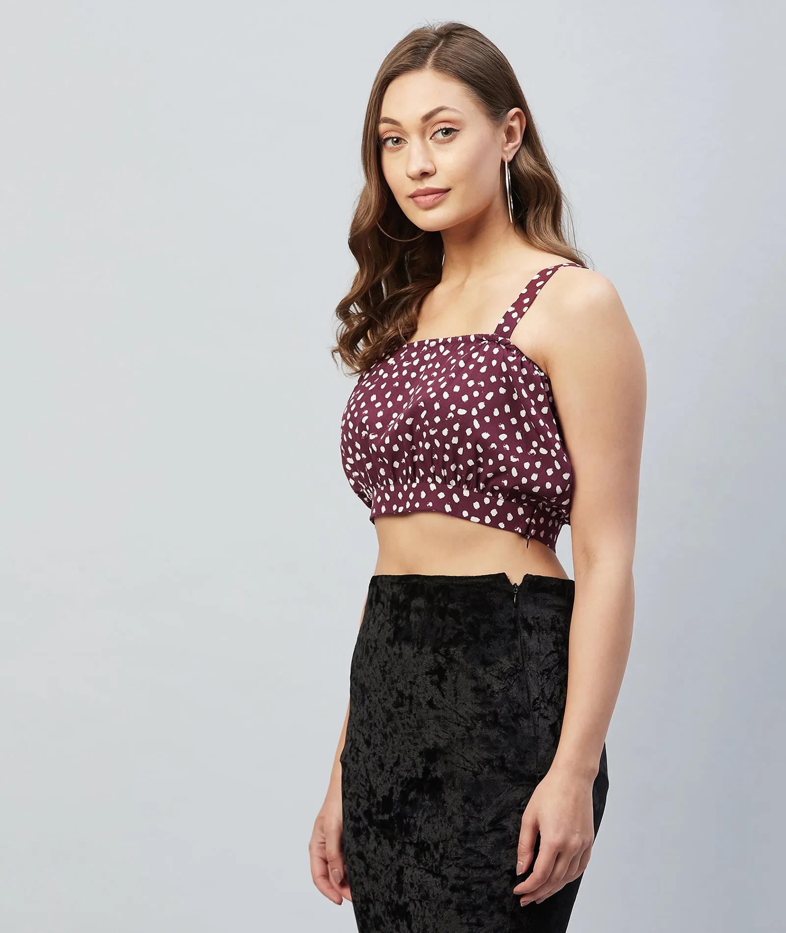 Chimpaaanzee Women Maroon Printed Crop Top
