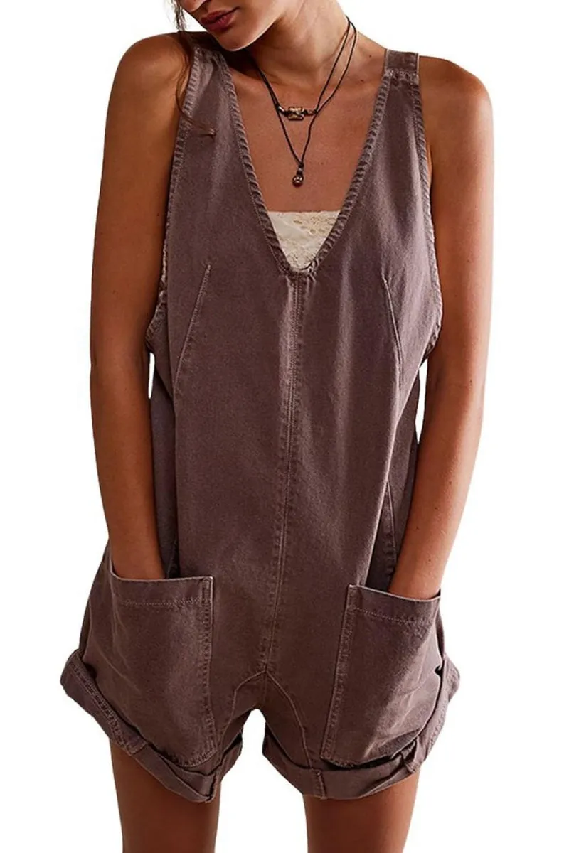 Chouyatou Women Casual Denim Short Overalls Rolled Cuff Barrel Shorts Jumpsuit Rompers