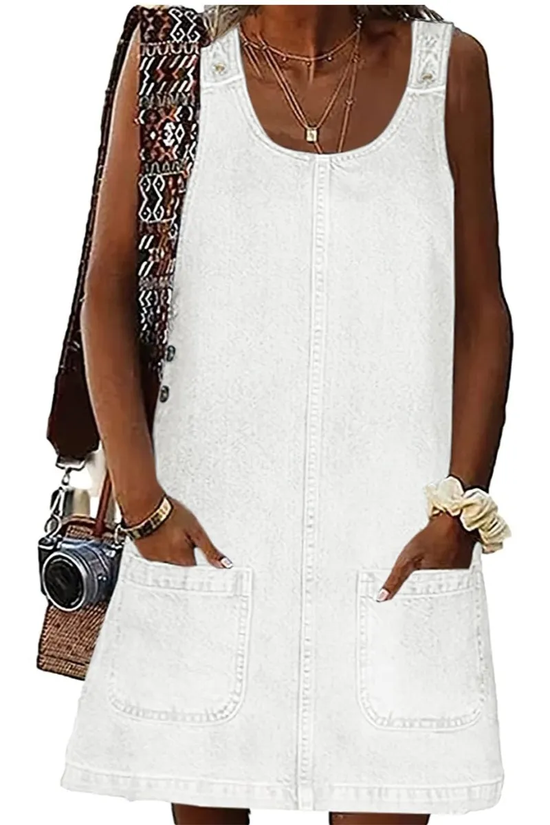 Chouyatou Women's Vintage Distressed Sleeveless Baggy Loose Denim Mini Dress with Pocket