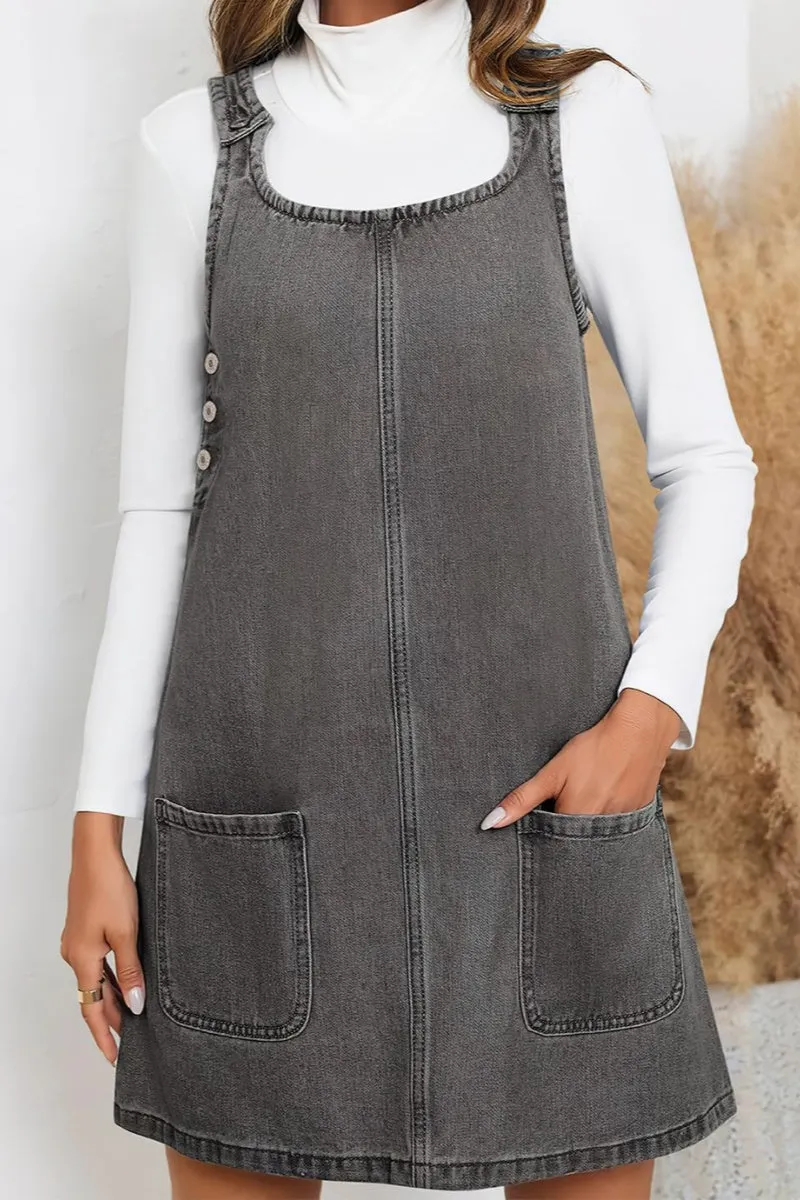 Chouyatou Women's Vintage Distressed Sleeveless Baggy Loose Denim Mini Dress with Pocket