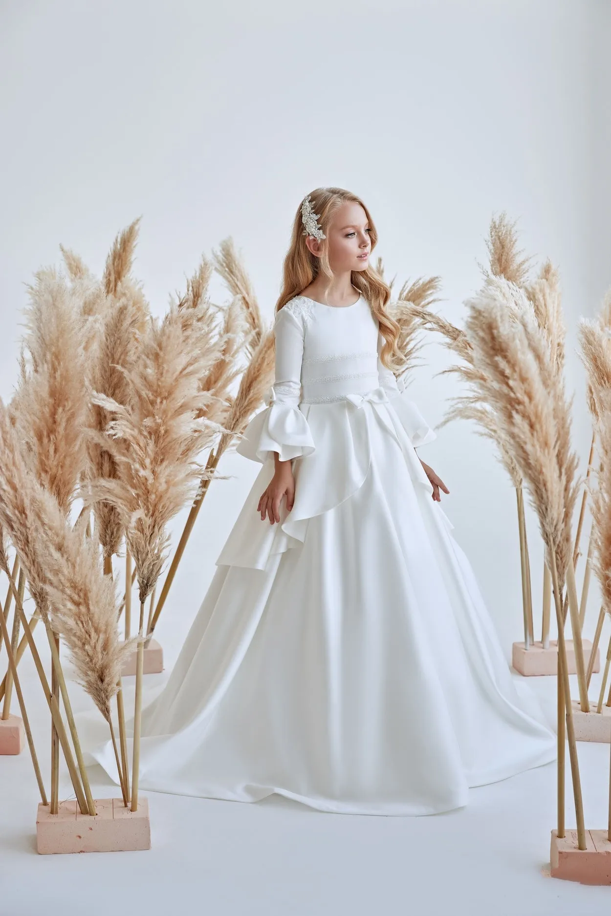 Classic Satin 1st Communion Dress with Peplum