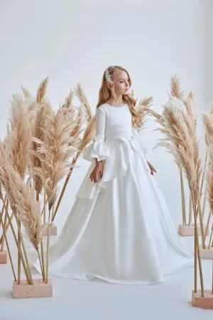Classic Satin 1st Communion Dress with Peplum