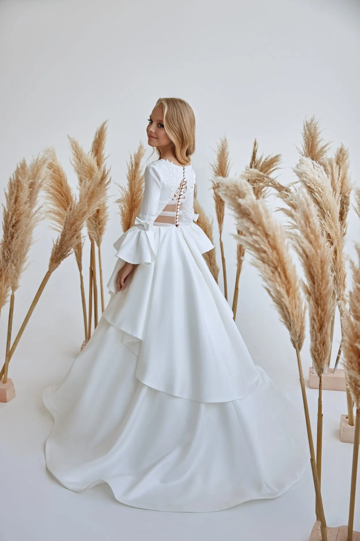 Classic Satin 1st Communion Dress with Peplum
